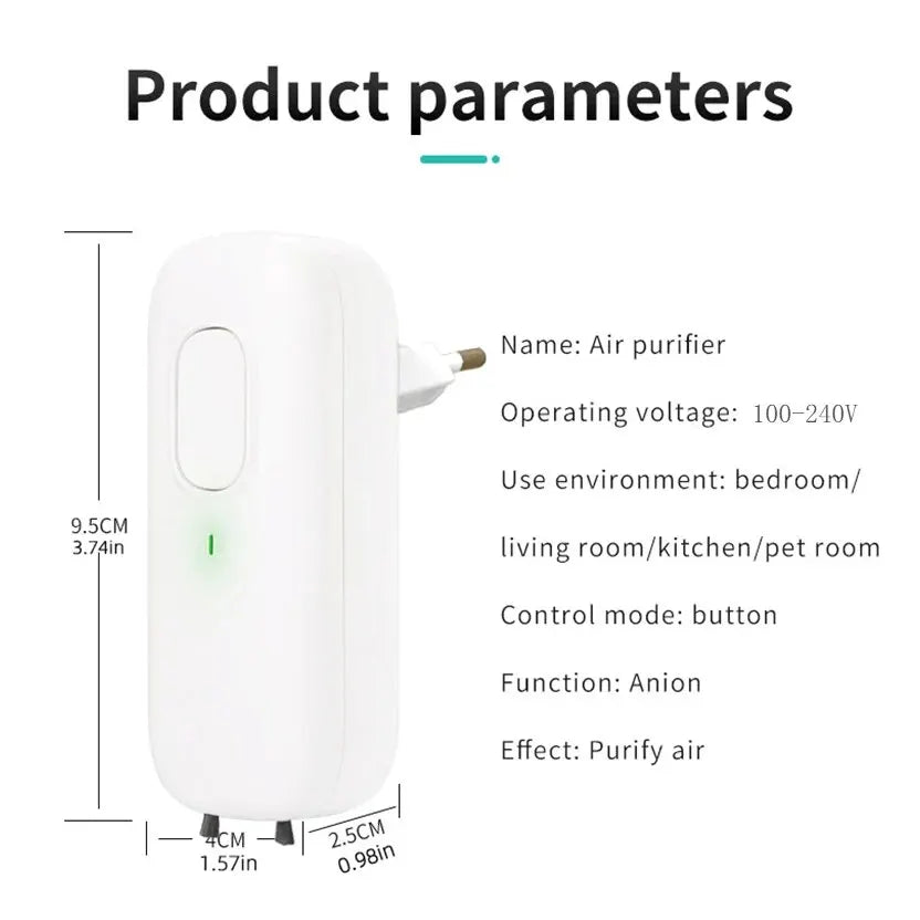 Mini Anion Air Purifier – Compact Plug-In for Odor Removal in Homes, Bathrooms, Bedrooms, and Pet Areas